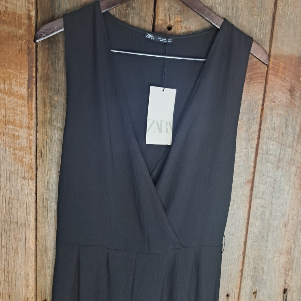 NWT Corporate Chic Capsule Wardrobe Black Surplice Zara Jumpsuit Women's Small